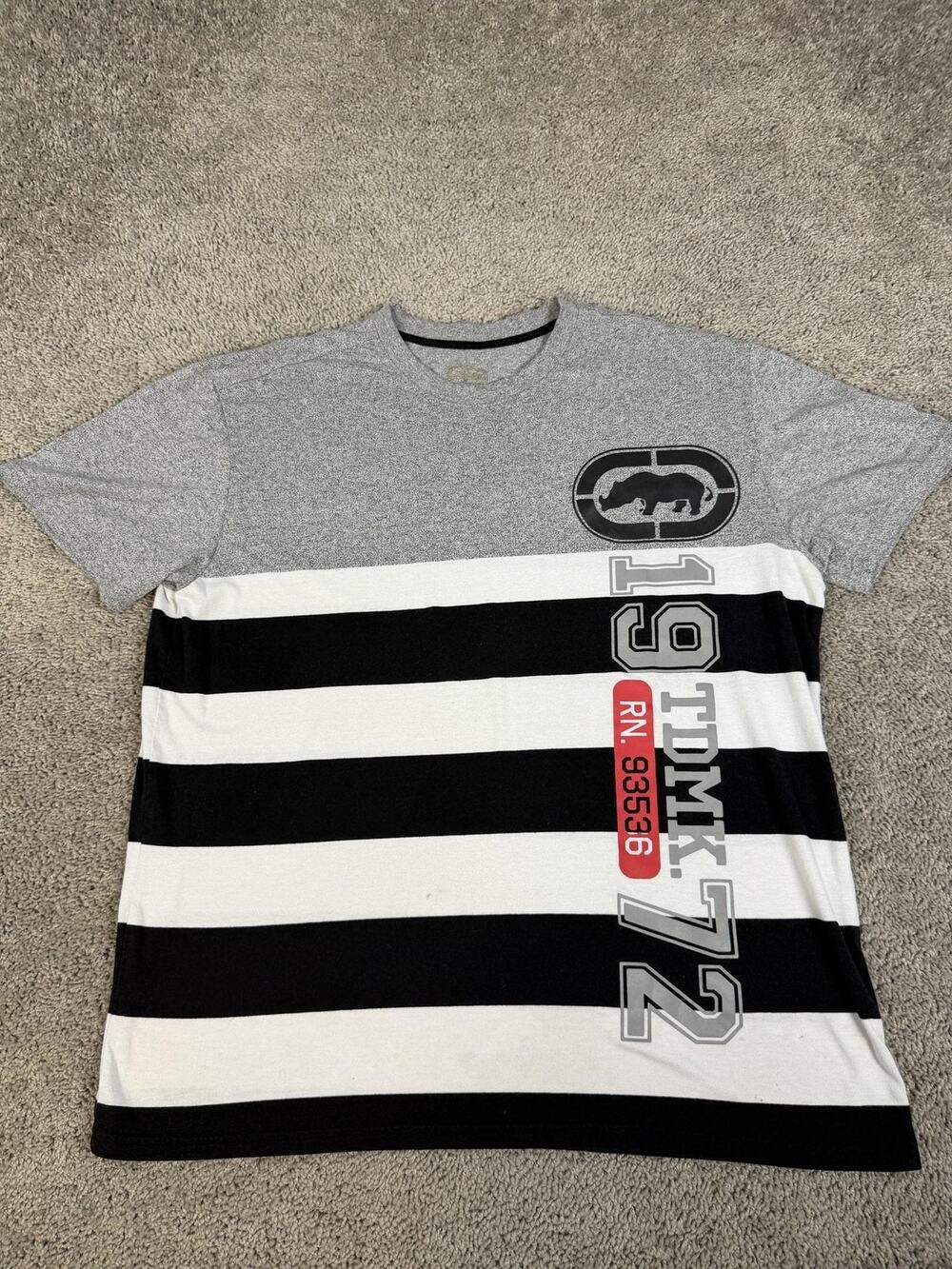 Ecko Unltd. Shirt Mens 2XL Multicolor Gray Black Striped Graphic RN 93536